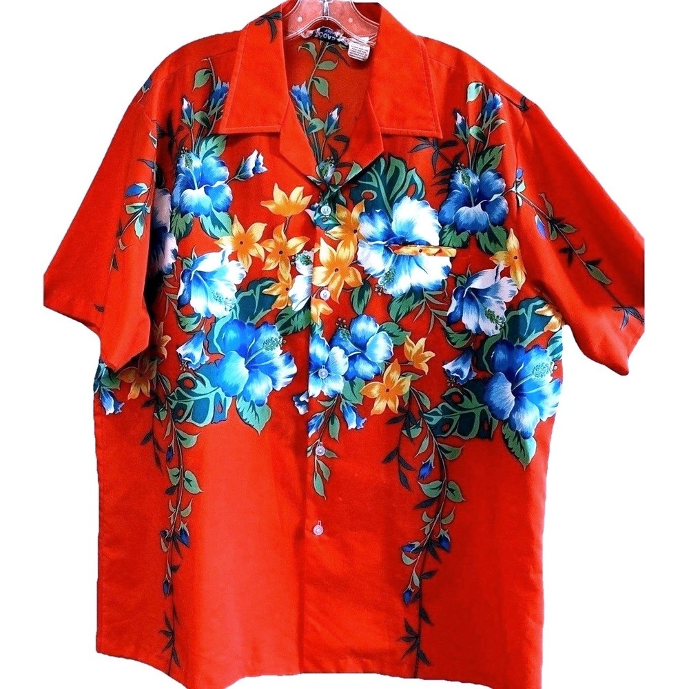 Kona Coast Mens XL Hawaiian Vintage 70s‎ Shirt Hibiscus Tropical Red Retro Aloha